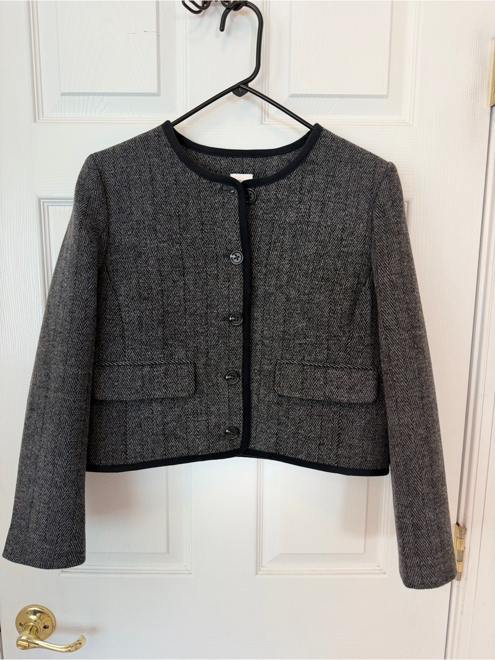 J. Crew Gray Herringbone Wool Blend Cropped Blazer Jacket Career 8P